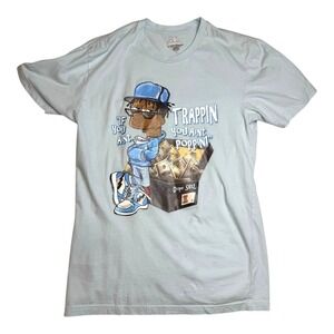 Game Changers Mens Graphic Tee Size M Blue Cartoon Money Trapping Streetwear HTX